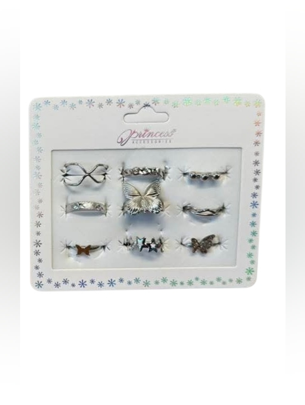 Princess Accessories Silver Tone Butterfly & Star Ring Set
